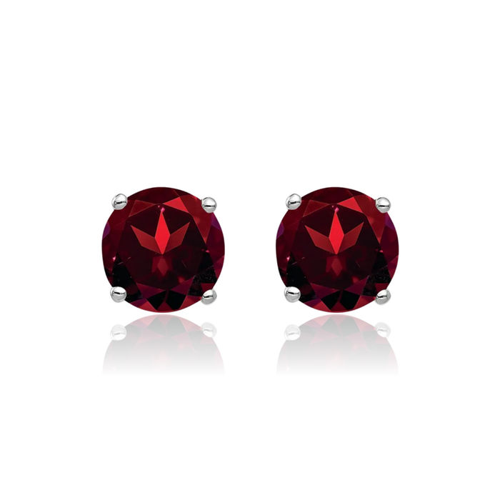 14K Solid White Gold 6mm Red Garnet Studs Gemstone Solitaire Earrings January Birthstone Jewelry