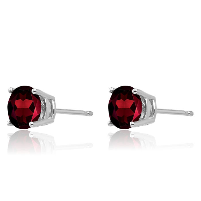 14K Solid White Gold 6mm Red Garnet Studs Gemstone Solitaire Earrings January Birthstone Jewelry