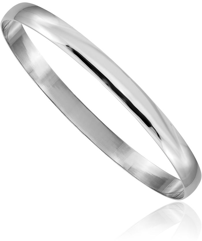 14K Solid White Gold 6mm Half Round Slip On Bangle Bracelet