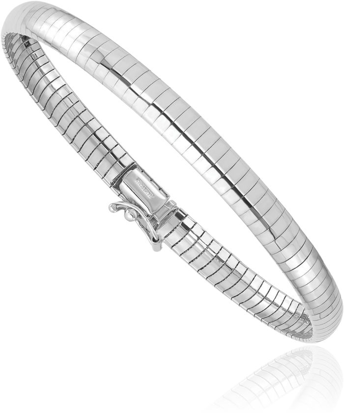 14K Solid White Gold 6mm Cubetto Omega Snake Chain Bracelet