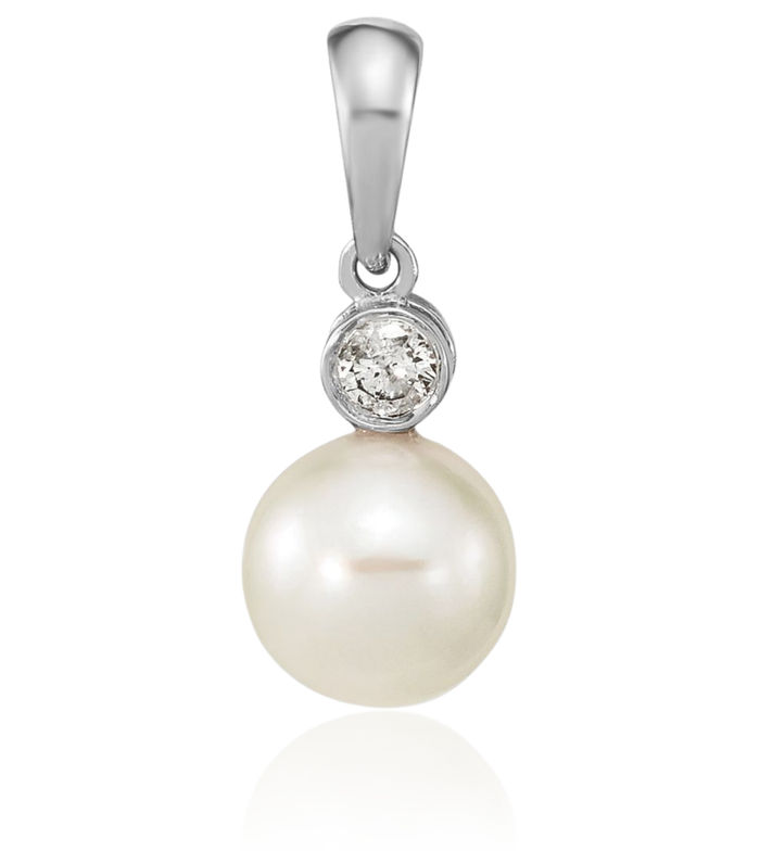 14K Solid White Gold 6mm Round Akoya Saltwater Cultured Pearl Diamond Necklace Chain Pendant Charm