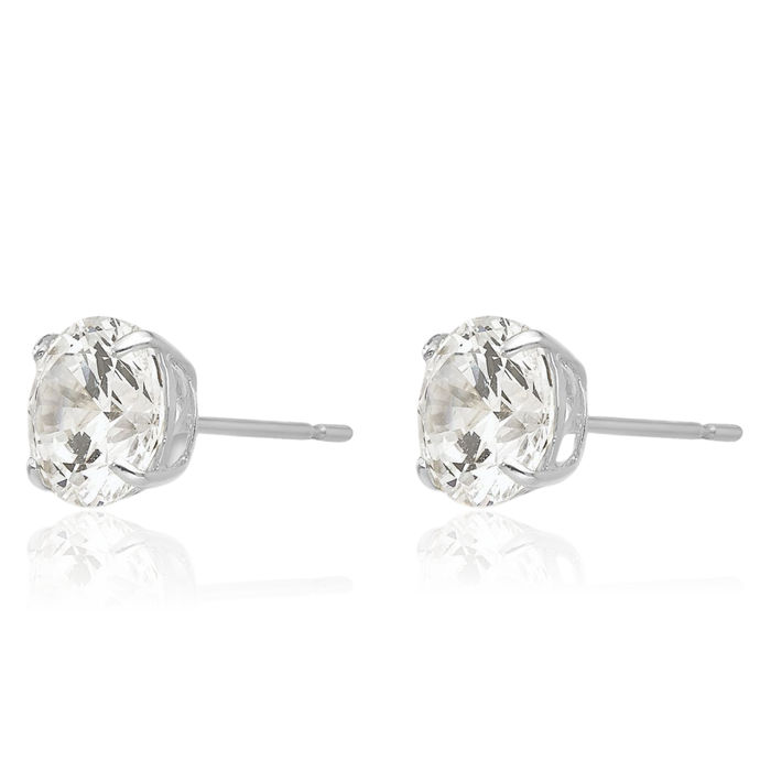 14K Solid White Gold 6mm Round Cubic Zirconia CZ Stud Earrings