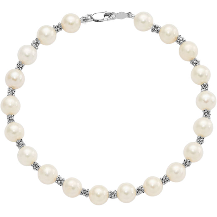 14K Solid White Gold 6mm Round Freshwater Cultured Pearl Chain Bracelet