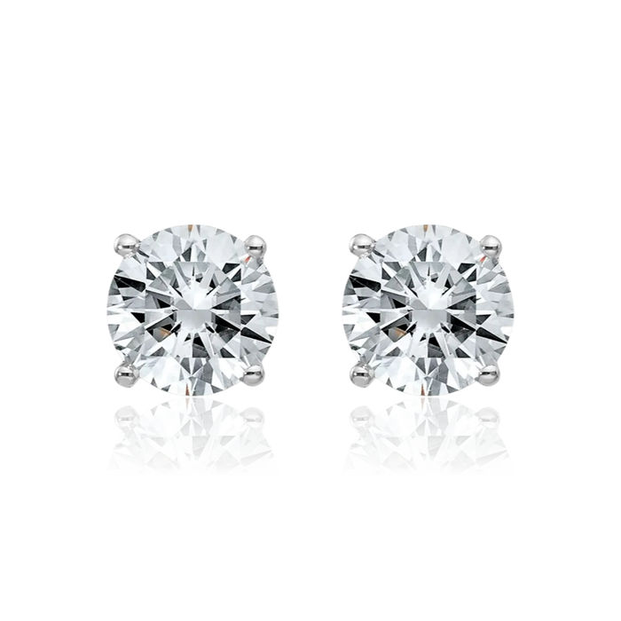 14K Solid White Gold 6mm Round Solitaire Moissanite Stud Earrings