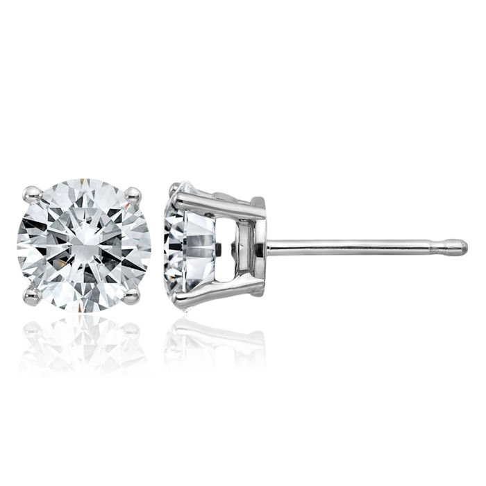 14K Solid White Gold 6mm Round Solitaire Moissanite Stud Earrings