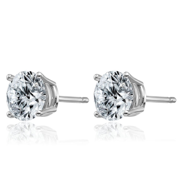 14K Solid White Gold 6mm Round Solitaire Moissanite Stud Earrings