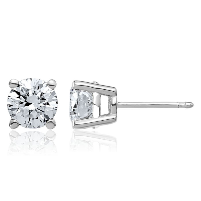 14K Solid White Gold 6mm Round Solitaire Moissanite Stud Earrings