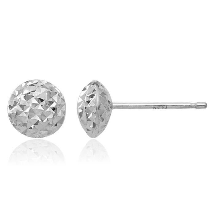 14K Solid White Gold 6mm Circle Round Stud Earrings