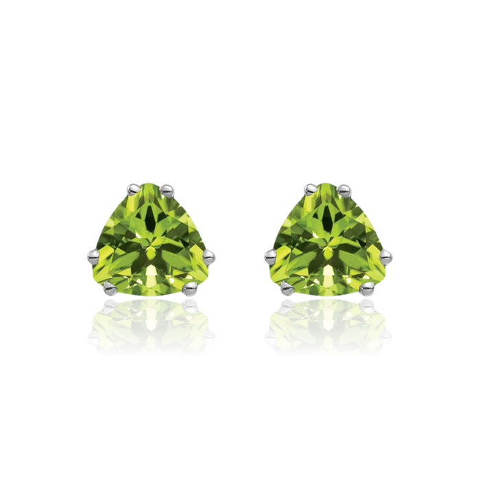 14K Solid White Gold 6mm Trillion Green Peridot Studs Gemstone Solitaire Earrings August Birthstone Jewelry