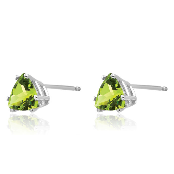 14K Solid White Gold 6mm Trillion Green Peridot Studs Gemstone Solitaire Earrings August Birthstone Jewelry