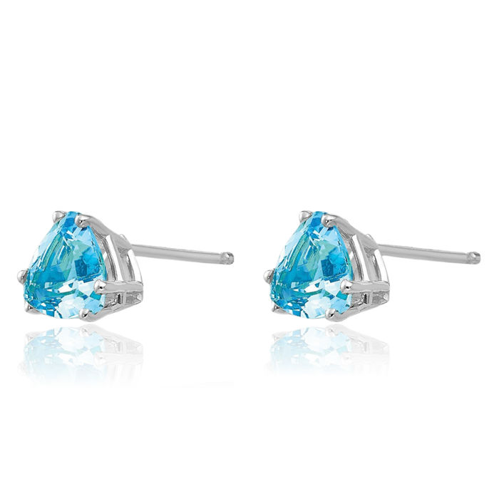 14K Solid White Gold 6mm Trillion Swiss Blue Topaz Studs Gemstone Solitaire Earrings December Birthstone Jewelry