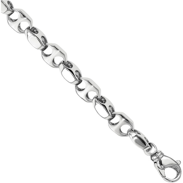 14K Solid White Gold 7.2mm Link Chain Bracelet