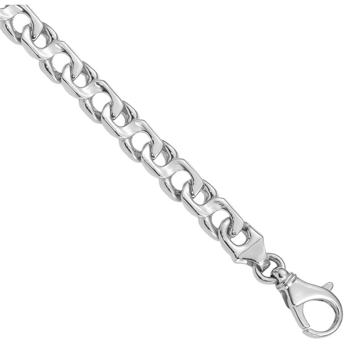 14K Solid White Gold 7.4mm Link Chain Bracelet