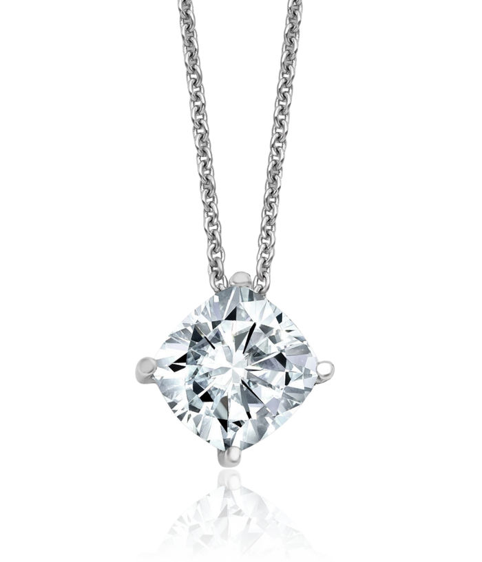 14K Solid White Gold 7.50mm Cushion-Cut Moissanite Necklace Chain