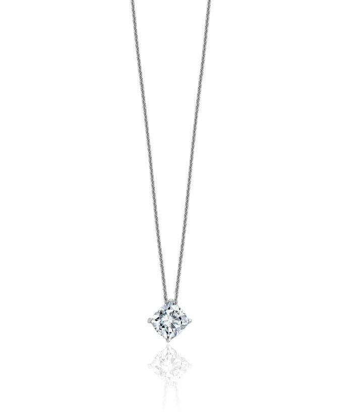 14K Solid White Gold 7.50mm Cushion-Cut Moissanite Necklace Chain