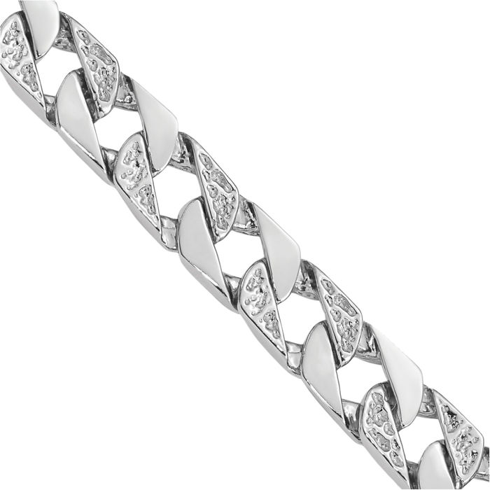 14K Solid White Gold 7.5mm Curb Link Chain Bracelet