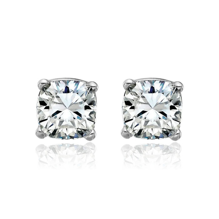 14K Solid White Gold 7.5mm Cushion-Cut Solitaire Moissanite Stud Earrings