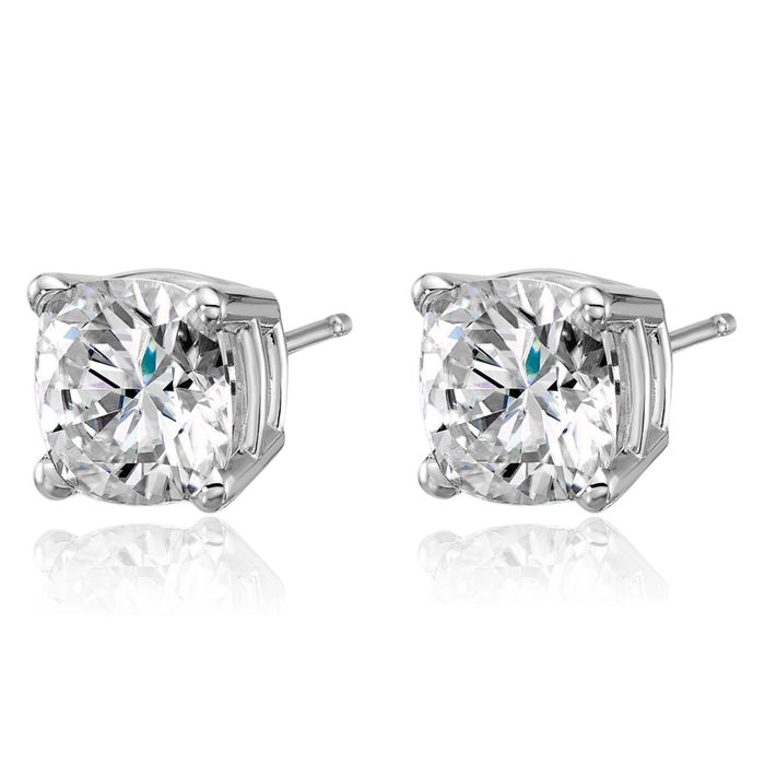 14K Solid White Gold 7.5mm Cushion-Cut Solitaire Moissanite Stud Earrings