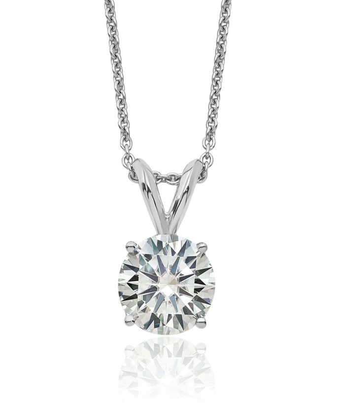 14K Solid White Gold 7.5mm Round Moissanite Solitaire Chain Necklace