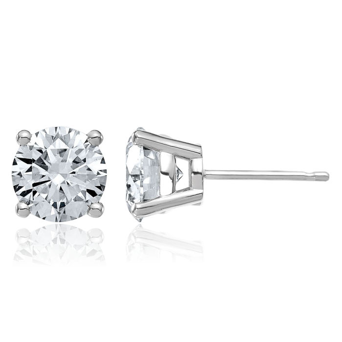 14K Solid White Gold 7.5mm Round Solitaire Moissanite Stud Earrings