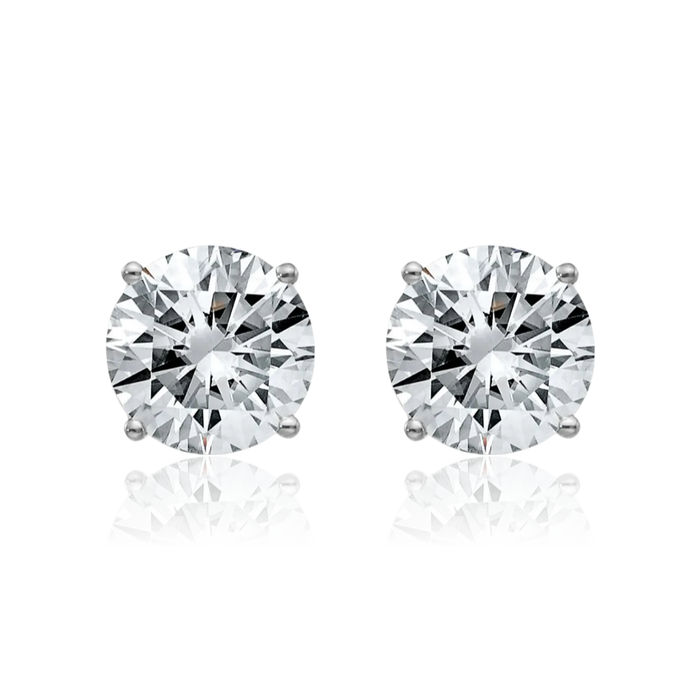 14K Solid White Gold 7.5mm Round Solitaire Moissanite Stud Earrings