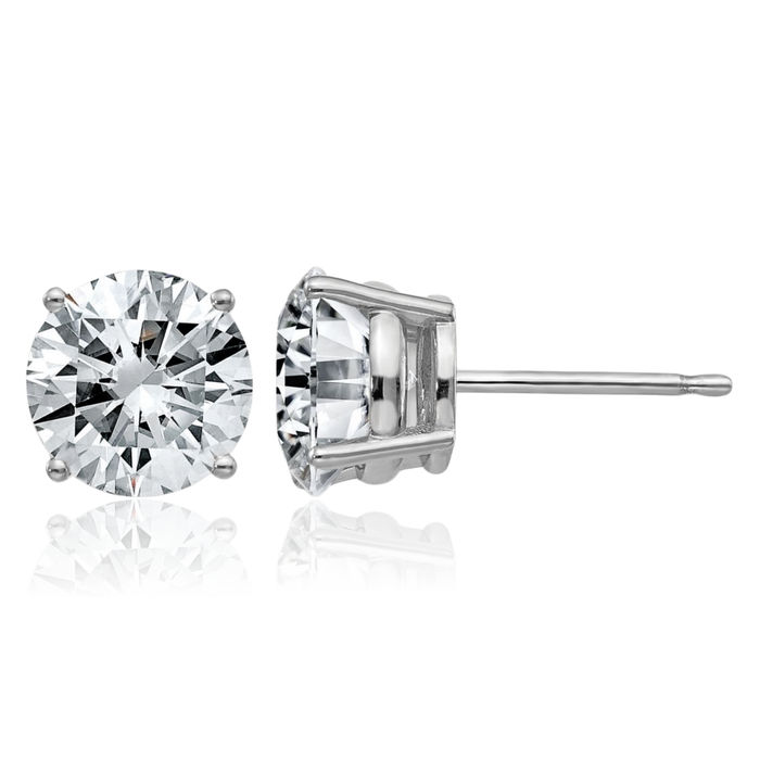 14K Solid White Gold 7.5mm Round Solitaire Moissanite Stud Earrings