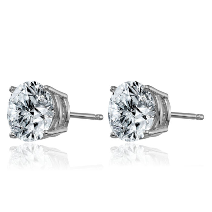 14K Solid White Gold 7.5mm Round Solitaire Moissanite Stud Earrings