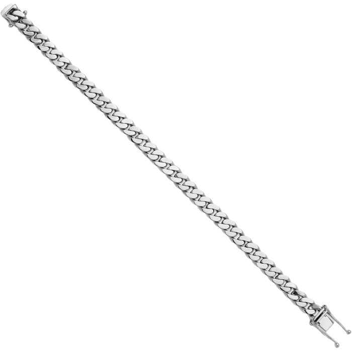 14K Solid White Gold 7.7mm Curb Link Chain Bracelet