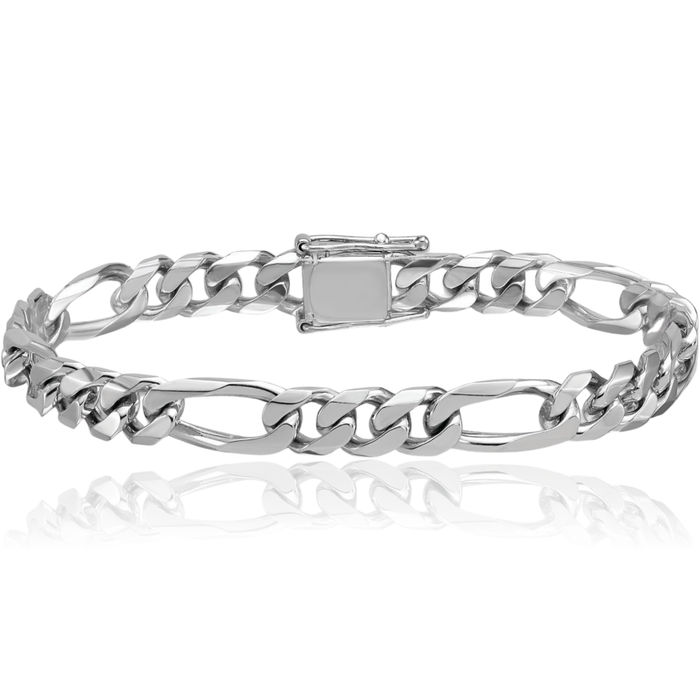 14K Solid White Gold 7.8mm Figaro Link Chain Bracelet