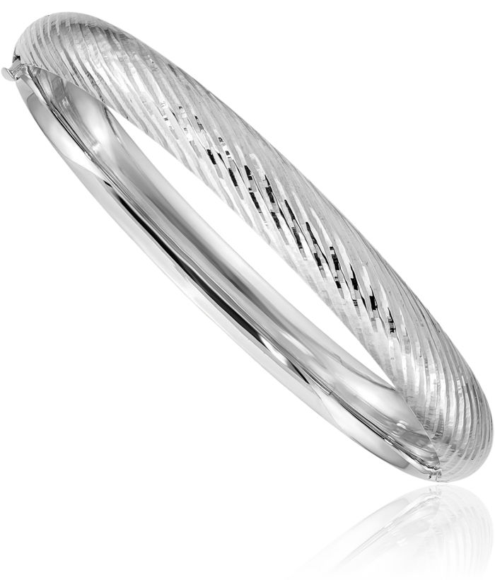 14K Solid White Gold 7.90mm Bangle Bracelet