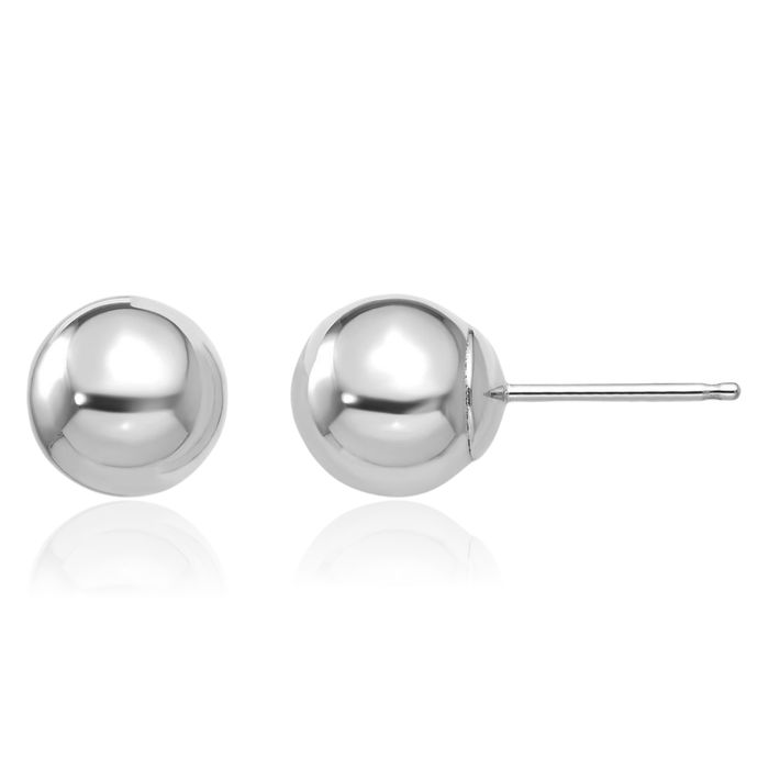 14K Solid White Gold 7mm Ball Stud Earrings