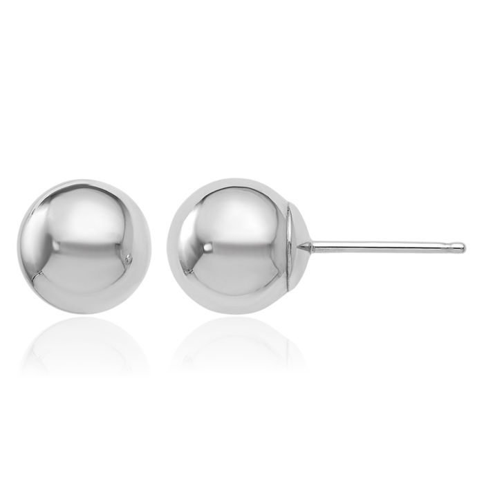 14K Solid White Gold 7mm Ball Stud Earrings