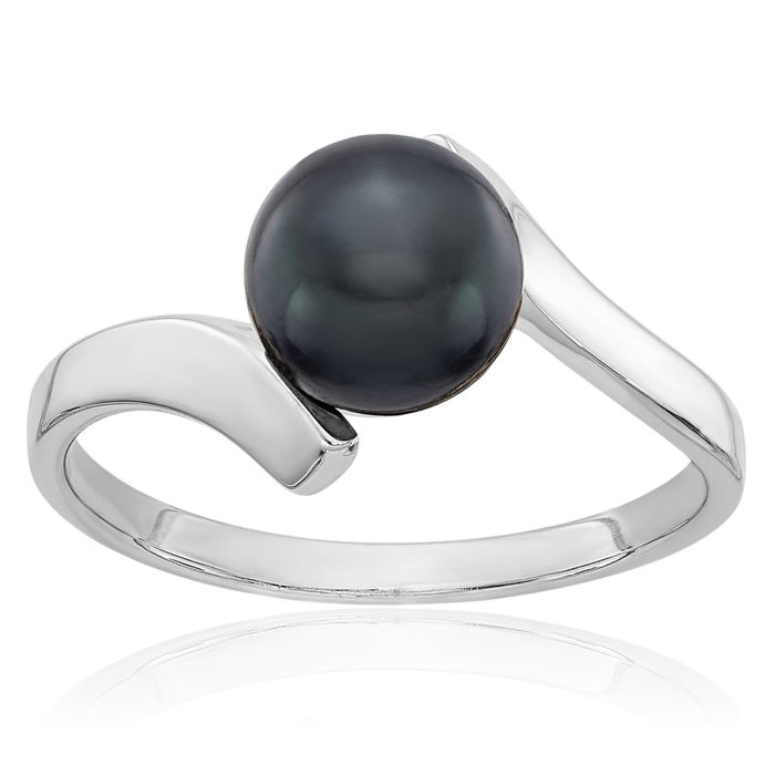 14K Solid White Gold 7mm Black Freshwater Cultured Pearl Statement Ring