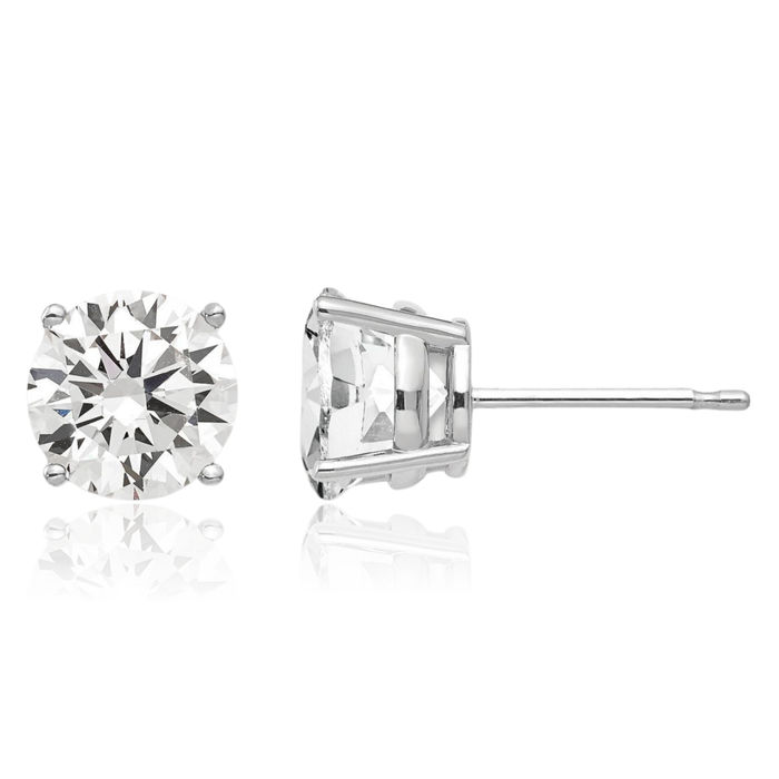 14K Solid White Gold 7mm Cubic Zirconia CZ Stud Solitaire Earrings