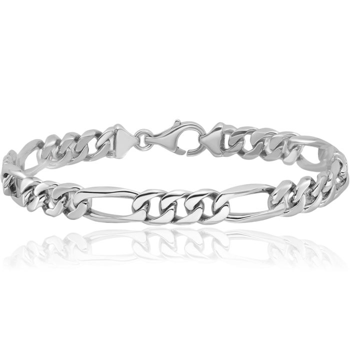 14K Solid White Gold 7mm Figaro Link Chain Bracelet