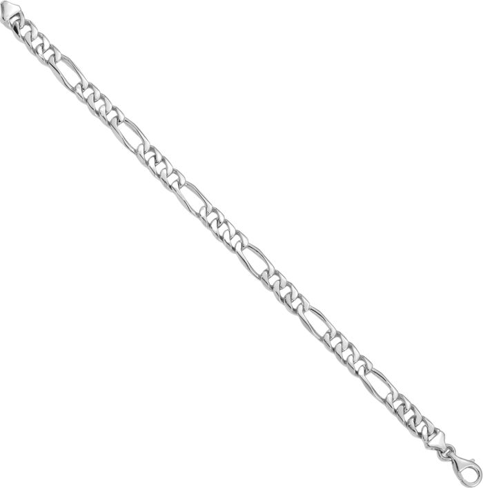 14K Solid White Gold 7mm Figaro Link Chain Bracelet