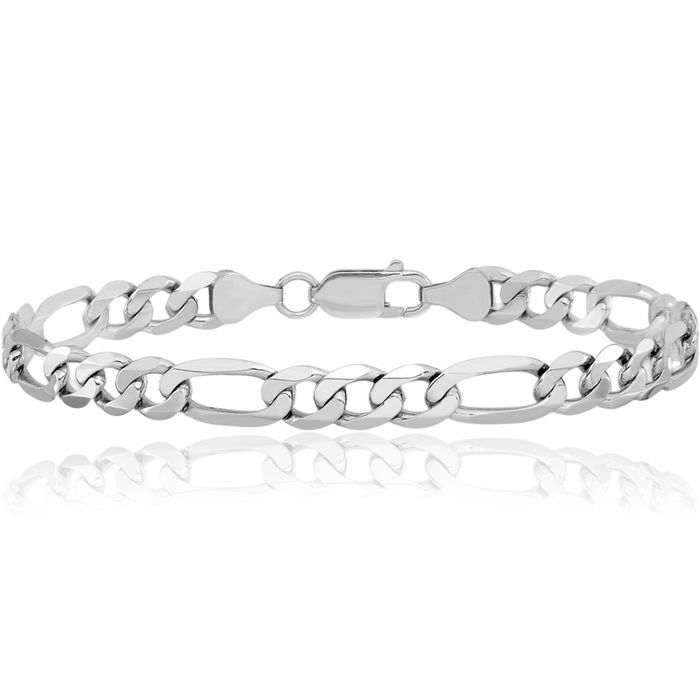 14K Solid White Gold 7mm Figaro Link Chain Bracelet