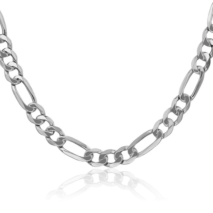 14K Solid White Gold 7mm Figaro Link Chain Necklace