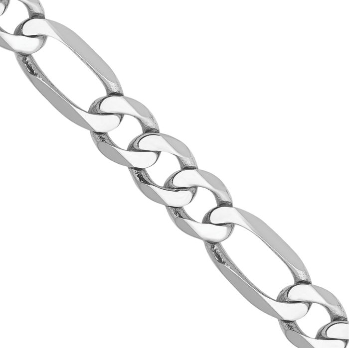 14K Solid White Gold 7mm Figaro Link Chain Necklace