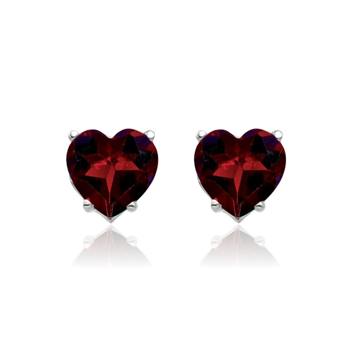 14K Solid White Gold 7mm Heart Red Garnet Studs Gemstone Earrings January Birthstone Jewelry