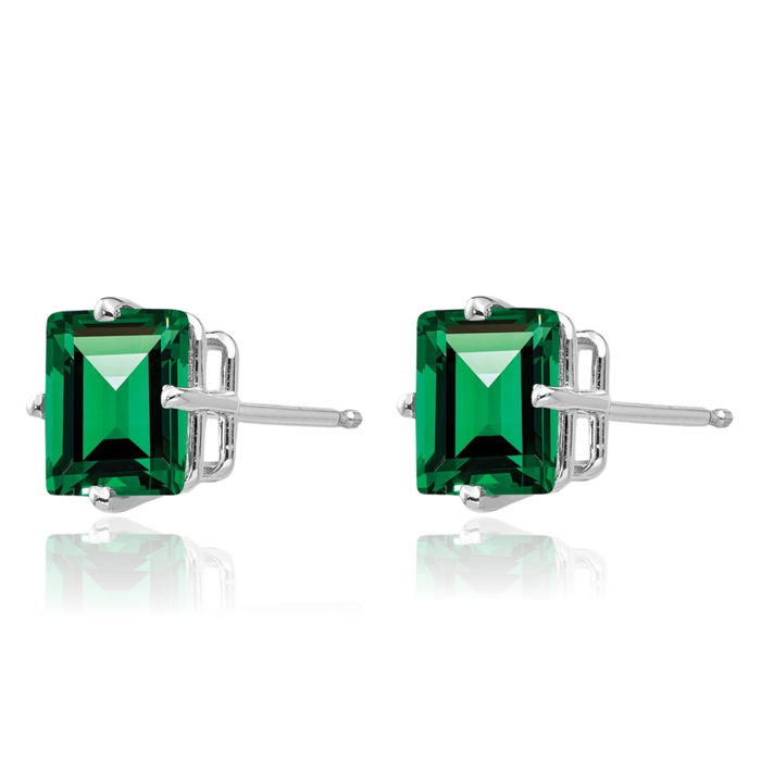 14K Solid White Gold 7mm Princess-Cut Square Mount Saint Helens Green Helenite Studs Gemstone Solitaire Earrings