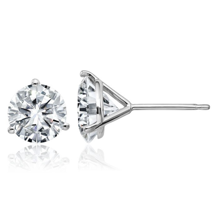 14K Solid White Gold 7mm Round Solitaire Moissanite Stud Earrings