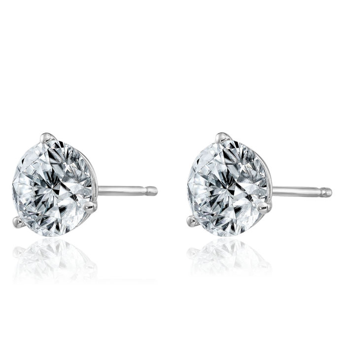 14K Solid White Gold 7mm Round Solitaire Moissanite Stud Earrings