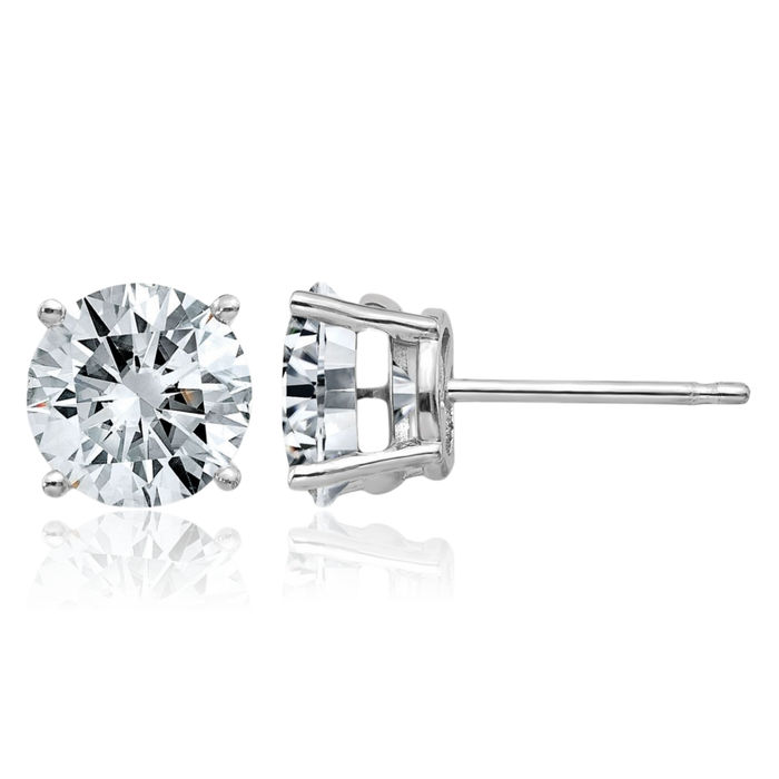 14K Solid White Gold 7mm Round Solitaire Moissanite Stud Earrings