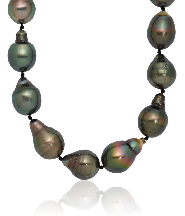 14K Solid White Gold 8 11mm Black Baroque Tahitian Saltwater Cultured Pearl Graduated Necklace Chain