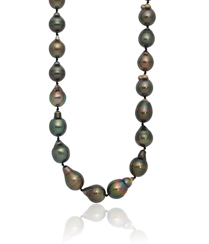 14K Solid White Gold 8 11mm Black Baroque Tahitian Saltwater Cultured Pearl Graduated Necklace Chain