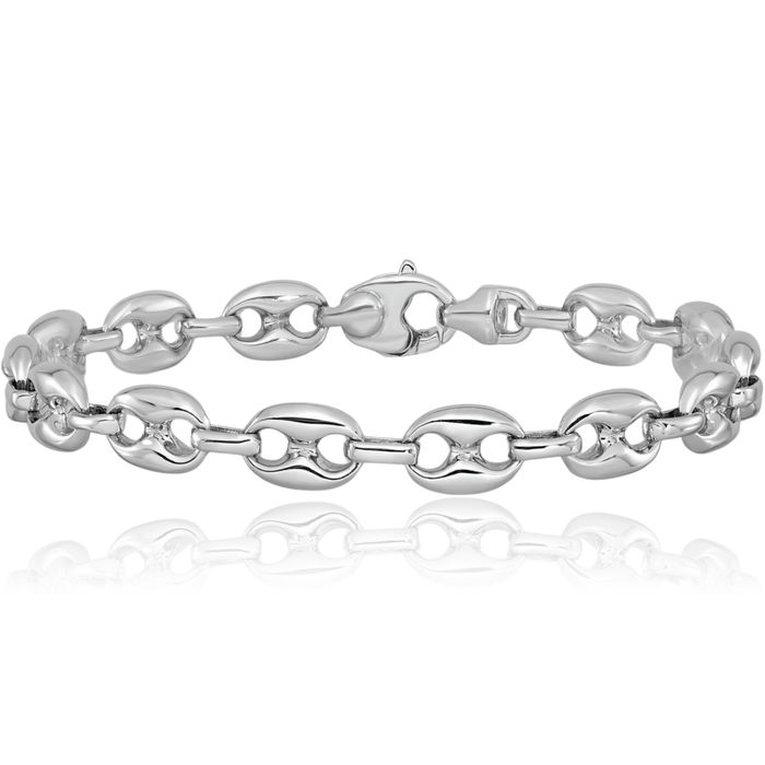 14K Solid White Gold 8.1mm Anchor Puffed Gucci Mariner Link Chain Bracelet