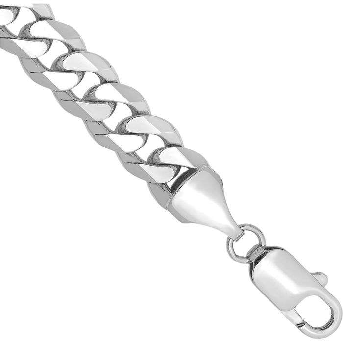 14K Solid White Gold 8.5mm Curb Link Chain Bracelet