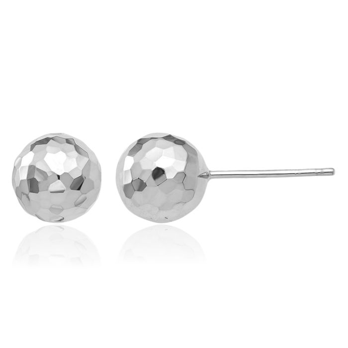 14K Solid White Gold 8mm Ball Stud Earrings