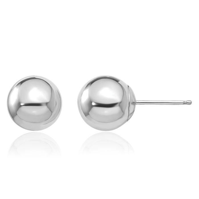 14K Solid White Gold 8mm Ball Stud Earrings